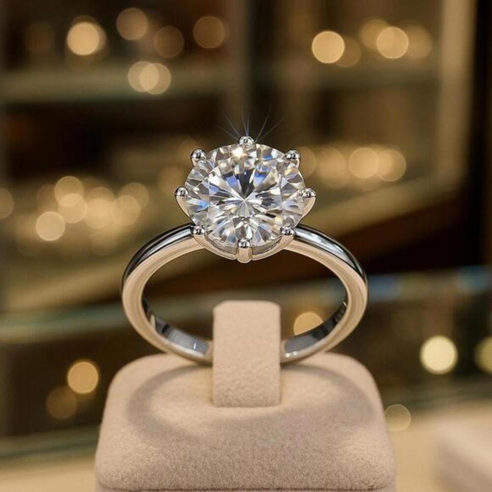 5Ct CZ Solitaire Ring 18K White Gold Plated Six Prong Setting Size 5 NWT